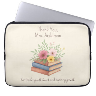 Thank You Teacher – Watercolor Books & Flowers -  Laptop Sleeve