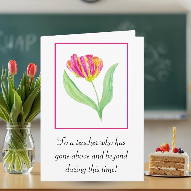 Thank You Teacher Watercolor Parrot Tulips Card (Creator Uploaded)