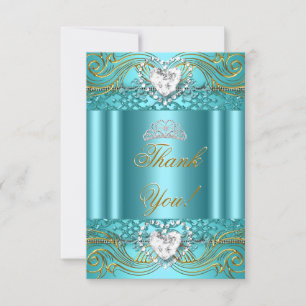 Thank You Teal Blue Gold Quinceanera Card