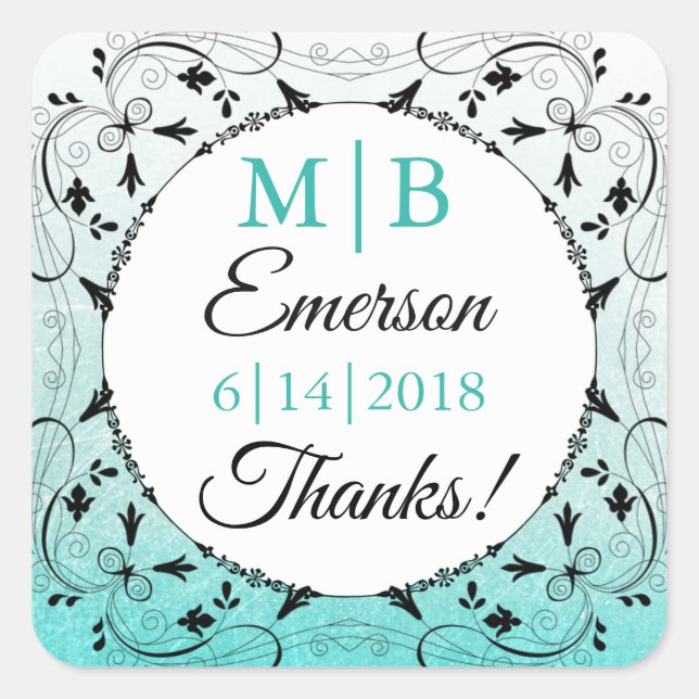 Thank YOU Teal  Personalised Wedding Stickers (Front)