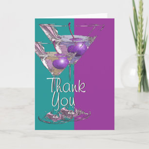"Thank you" teal purple martini cocktail Thank You Card