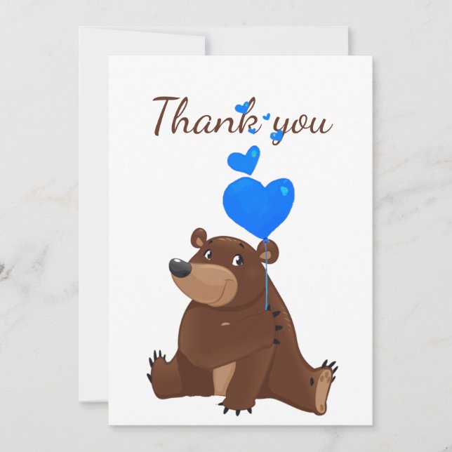 Thank You Teddy Bear Balloons Cartoon Fun Animal (Front)