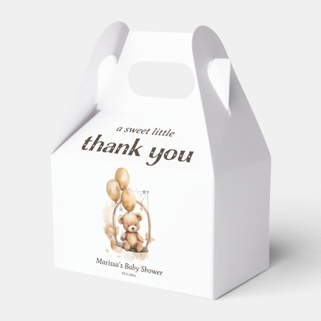 Thank You Teddy Bear Gender Neutral Baby Shower Favour Box (Front Side)