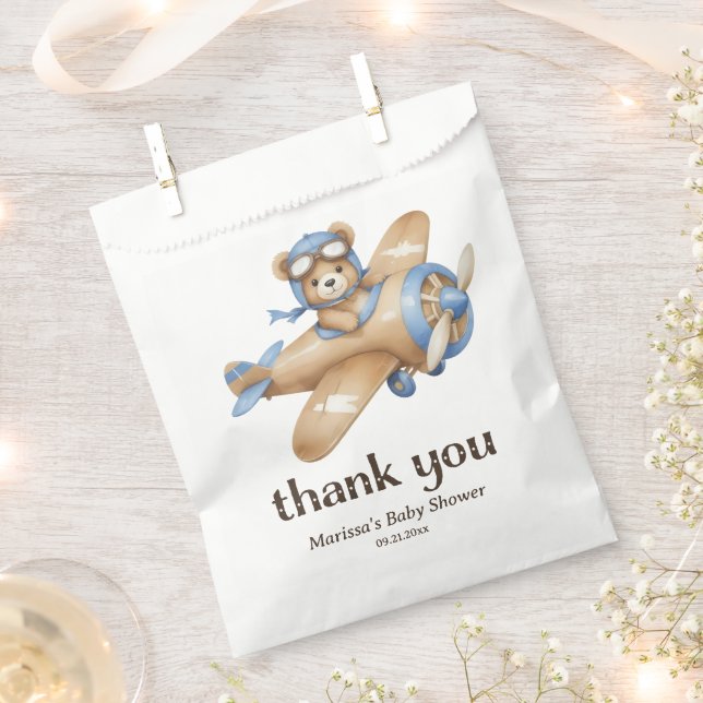 Thank You Teddy Bear Pilot Baby Boy Shower Favour Bag (Clipped)