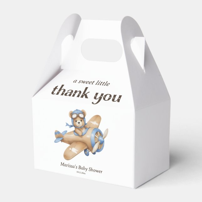 Thank You Teddy Bear Pilot Baby Boy Shower Favour Box (Front Side)