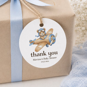 Thank You Teddy Bear Pilot Baby Boy Shower Favour Tags