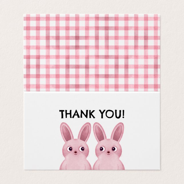 Thank you tent card with pink bunny girls (Outside Unfolded)