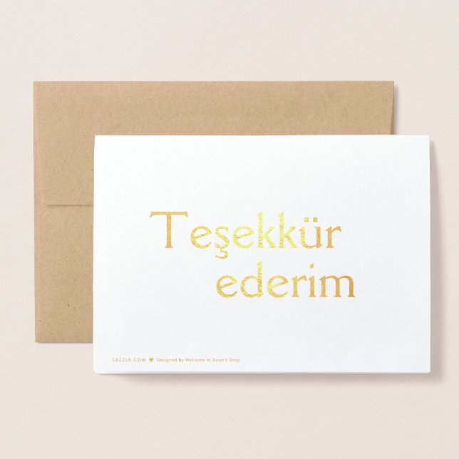 Thank You (Teşekkür ederim) in Turkish Blank Foil Card (Back With Envelope)