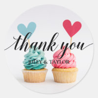 Thank You Text Blue and Pink Heart Cupcakes