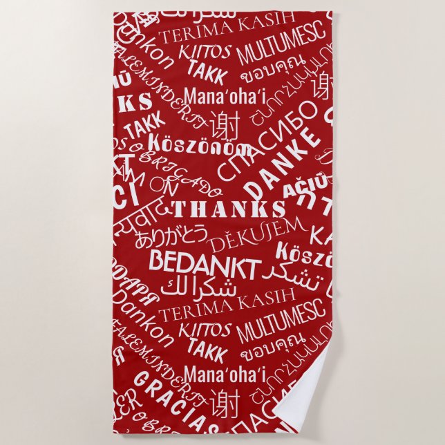 Thank You Text Colors Beach Towel Multilanguage (Front)