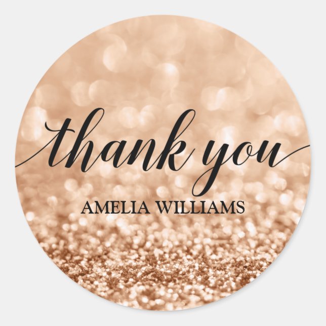 Thank You Text Gold Faux Glitter Classic Round Sticker (Front)