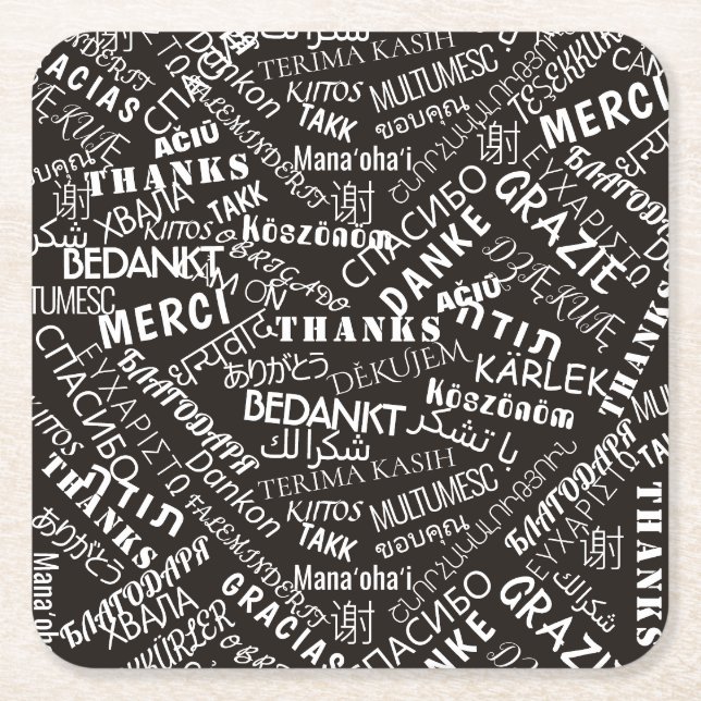 Thank You Text Multilingual Coaster Custom Colours (Front)