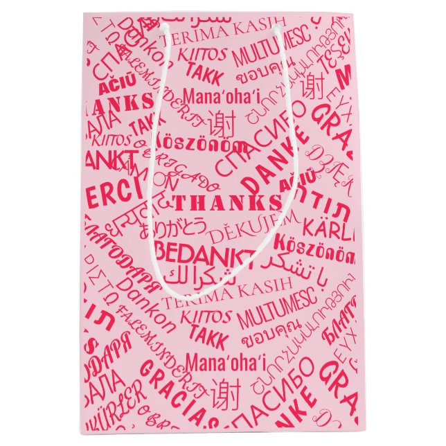 Thank You Text Multilingual Gift Bag Custom Colour (Front)