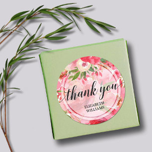 Thank You Text Peony Flowers Classic Round Sticker