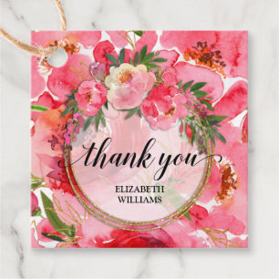 Thank You Text Peony Flowers Favour Tags