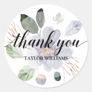 Thank You Text Purple Flower Classic Round Sticker