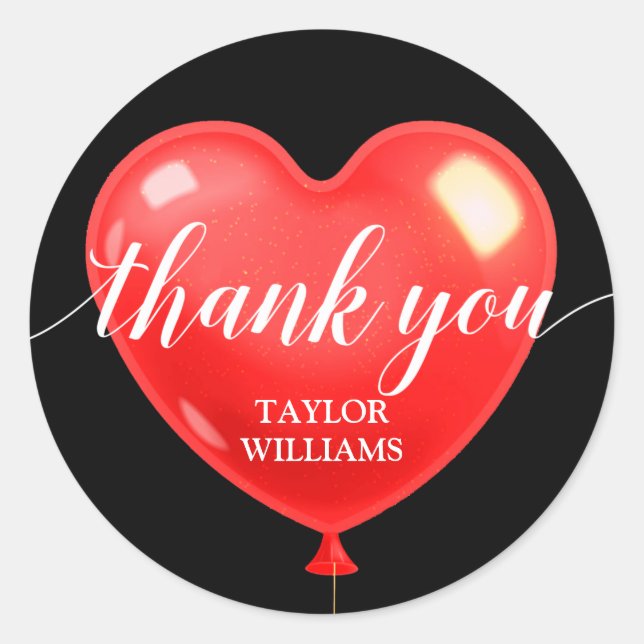 Thank You Text Red Heart Balloon Classic Round Sticker (Front)