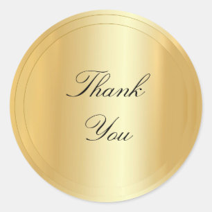 Thank You Text Script Gold Look Modern Template Classic Round Sticker