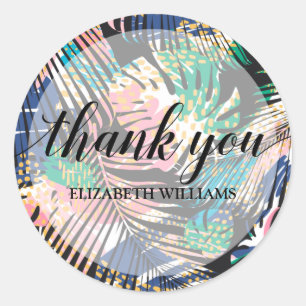 Thank You Text Tropical Plants Classic Round Sticker