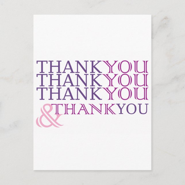 Thank you thank you thank you card in purple text (Front)