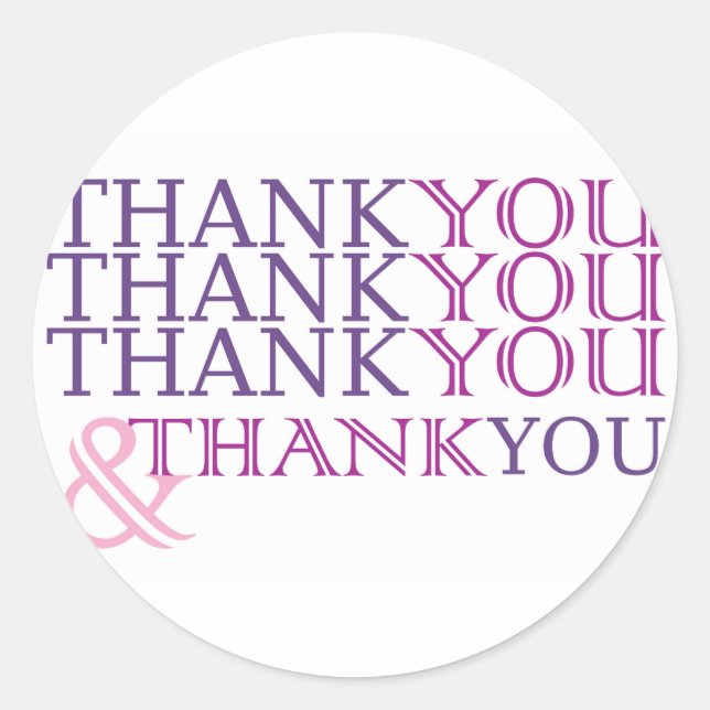 Thank you thank you thank you card in purple text classic round sticker (Front)