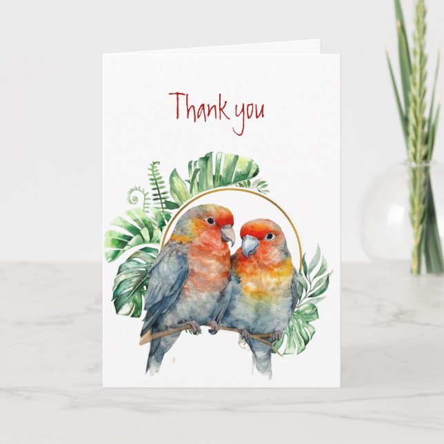 Thank you Thanks Colourful Parrots Love Birds  Card (Front)
