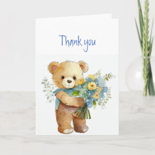 Thank you Thanks Flowers &  Teddy Bear Card