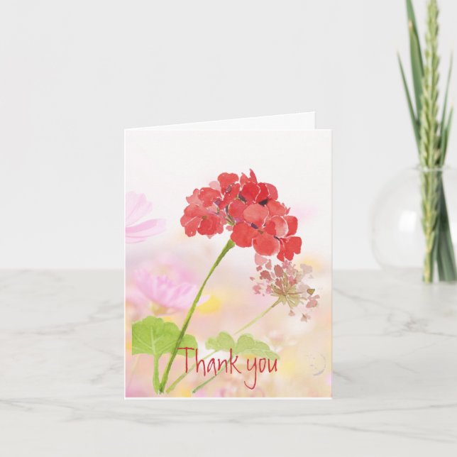 Thank you Thanks Red Geranium Garden Flower Card (Front)