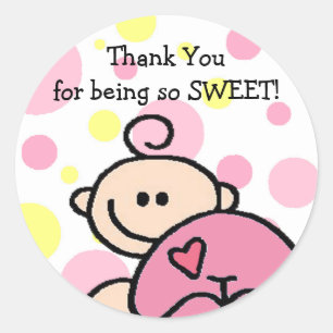 Thank You Tickled Pink Girl Classic Round Sticker