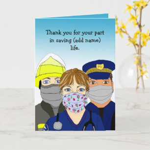 Thank you to paramedic, fireman and police officer card