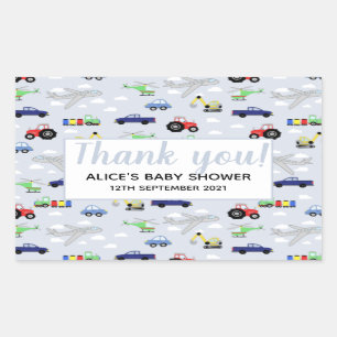 Thank You Transport Pattern Boy Baby Shower Rectangular Sticker
