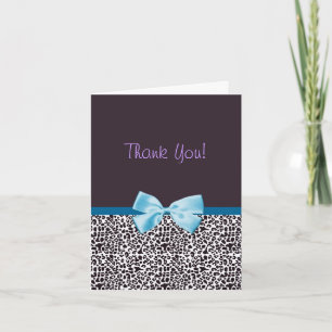Thank You Trendy Leopard Print and Blue Ribbon Card
