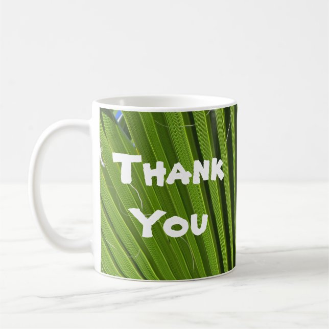 Thank You Tropical Green Palm Leaf Appreciation Coffee Mug (Left)