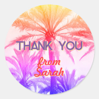 THANK YOU tropical palm tree retro 80's summer  Classic Round Sticker
