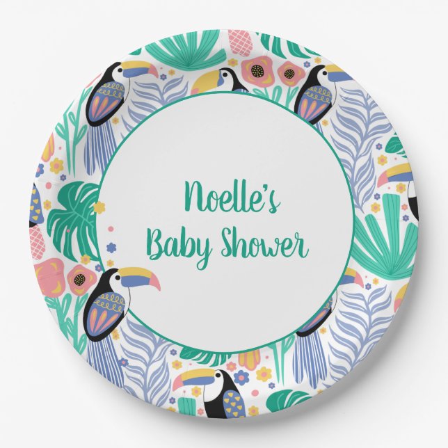 Thank You Tropical Toucan Bird Baby Shower Paper Plate (Front)