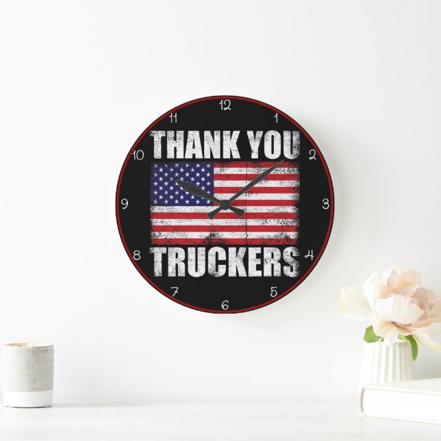 Thank You Truckers American Flag Large Clock (Home)