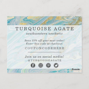 Thank You Turquoise Gold Agate Stone Geode Coupon Postcard
