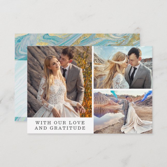 Thank You Turquoise & Gold Marble Geode Photo Card (Front/Back)
