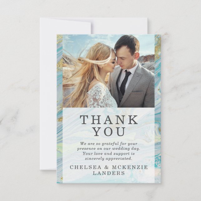 Thank You Turquoise Gold Marble Geode Wedding Card (Front)