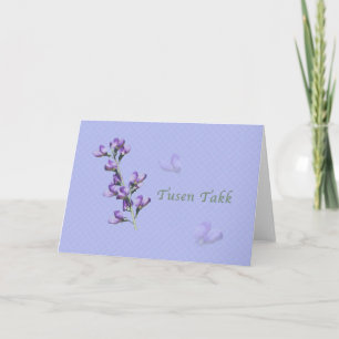 Thank You, Tusen Takk, Norwegian, Purple Sweet Pea Thank You Card
