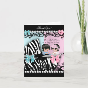 Thank You Twin Baby Shower Cute Girl Pink Boy Blue Card
