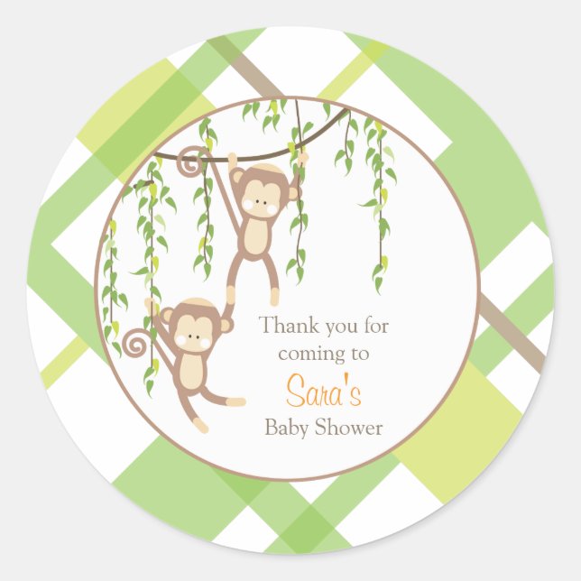 Thank you |  Twin Monkeys Baby Shower Sticker (Front)