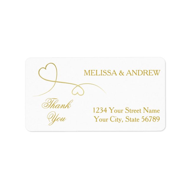 Thank You | Two Elegant Gold Hearts Wedding Label (Front)
