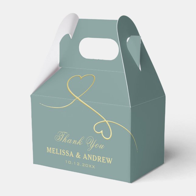 Thank You | Two Gold Hearts Emerald Green Wedding Favour Box (Front Side)