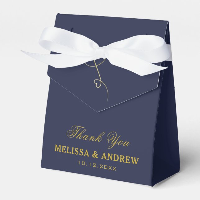 Thank You | Two Gold Hearts | Personalised Wedding Favour Box (Front Side)