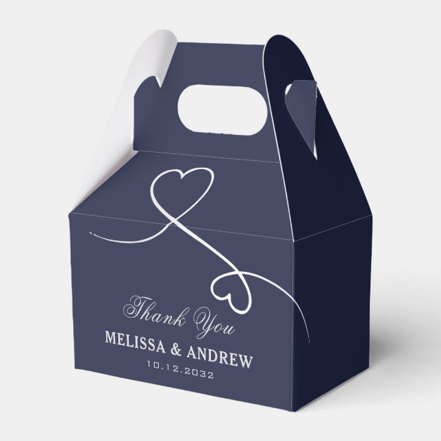 Thank You | Two Silver Hearts Personalised Wedding Favour Box (Front Side)