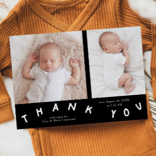 Thank You Typography Black Photo Birth  Announcement