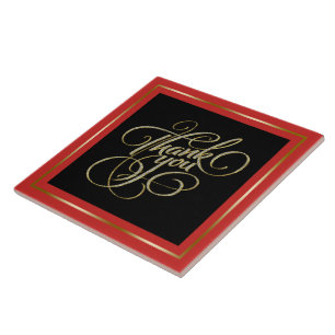 Thank You Typography Black & Red Frame Ceramic Tile