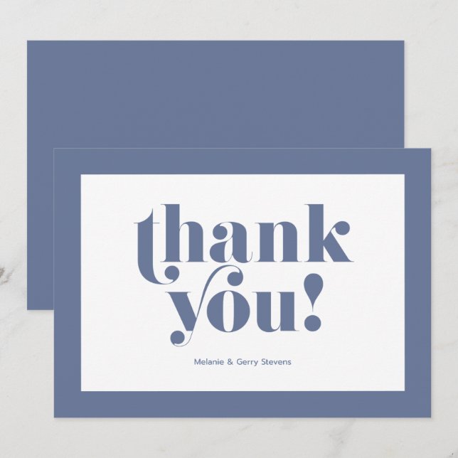 Thank you typography, blue on white card (Front/Back)