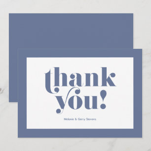 Thank you typography, blue on white card